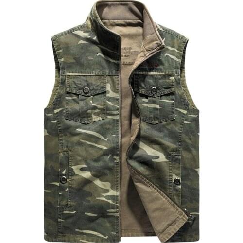 Camouflage Spring Vest Men Military Casual Cotton Sleeveless Jacket Men Double Sides Wear Multi-pockets Waistcoat M-4XL