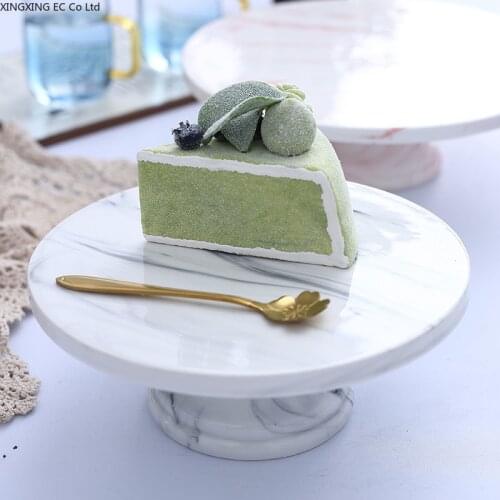 Nordic Ceramic Cake Tray Living Room Display Tray Photo Props 8 Inch Fruit Snack Plate Glass Cover Gray Marble Round Plate