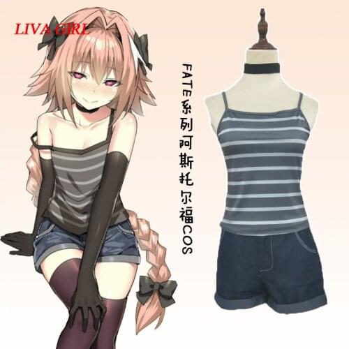 Liva girl Japanese Anime Fate Apocrypha FGO Astolfo Sailor suits Striped vest + hot pants Cosplay Costume Daily Wearing Outfit