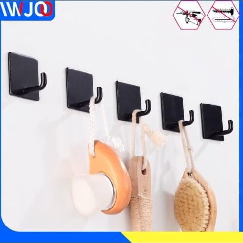 Nail-Free Robe Hook Black Bathroom Hook for Towel Key Bag Hat Storage Rack Decorate Suction Single Clothes Coat Hook Wall Hanger