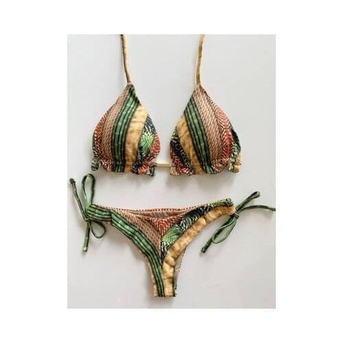 Summer Womens Printed Bikini With Bra Without Steel Support Lady Swimsuit