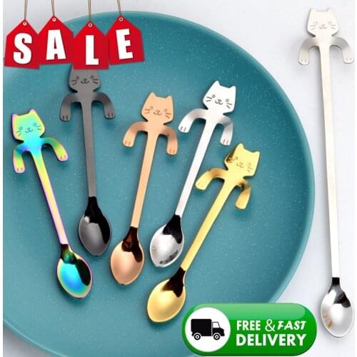 Mini Cute Coffee Spoon 304 Stainless Steel Cartoon Cat Spoon Teaspoon Dessert Snack Scoop Milk Children Spoons Tableware Cocina