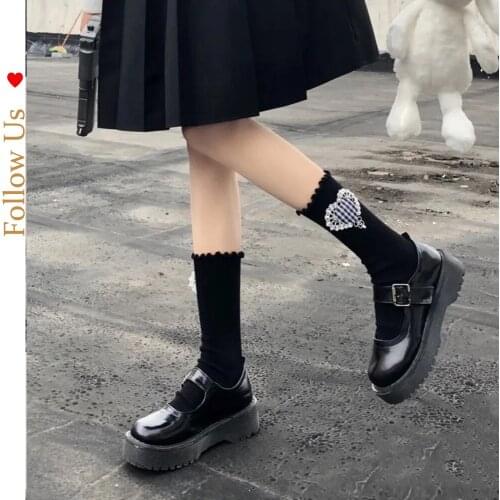 Fashion cute lolita fungus lace solid color love calf long tube socks heart-shaped college style socks