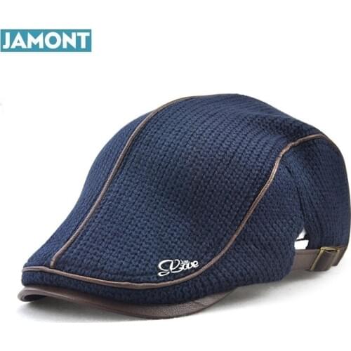 2020 Winter Hats for Men Cap Beret Warm Berets Mens Knitted Hat Visors Winter Flat Caps England Style Casquette