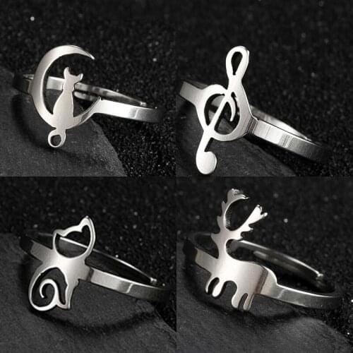 Mens Moonlight Cat Stainless Steel Ring Sweet Romantic Golden Bride Engagement Ring Retro Womens Wedding Ring Halloween панк