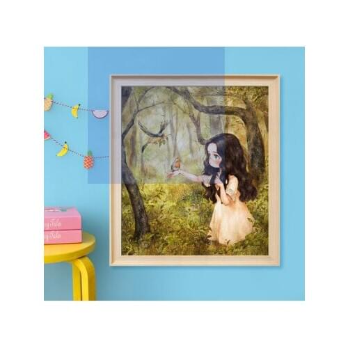 A young bird in a forest girl cross stitch kit DMC brand thread animal dog count canvas fabric embroidery handmade needlework