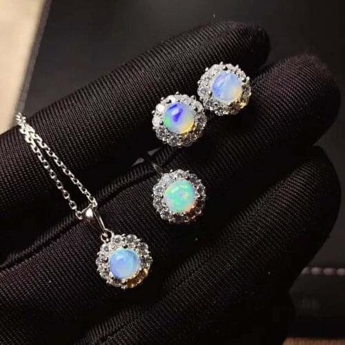Natural Opal jewelry set Natural Real Opal 925 sterling silver 1pc pendant,1pc ring,2pcs Earring