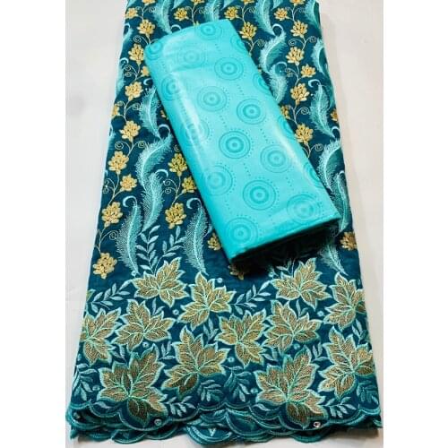 New African Bazin Riche Brode Fabric Combine Swiss Voile Cotton Lace 2021 Damask Guinea Brocade Lace Fabric 2.5+2.5yard VKM030