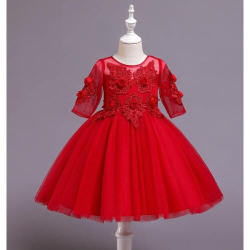 Christmas 2020 new Dress for girls flower lace Childrens costume for kids red white Party dresses 2-10 years