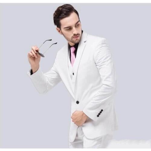 New Arrival One Button Ivory Groom Tuxedos Groomsmen Notch Lapel Mens Suits Blazers (Jacket+Pants+Vest+Tie) W:1028