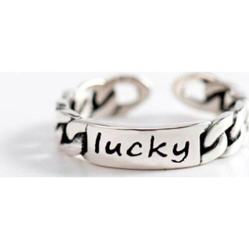 New Korean Style Simple Thai Silver English Letter 925 Sterling Silver Jewelry Personality Lucky Chain Opening Rings SR463