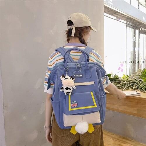 New Preppy Blue Backpack Women Waterproof Candy Colors Backpacks Fancy High School Bags for Teenage Girl Cute Travel Rucksack