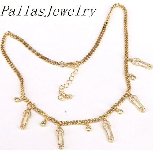 5Pcs New Arrival Iced out Cuban Cz Paperclip Necklace Men Women Hip Hop Chain For Jewelry Paperclip Choker necklace