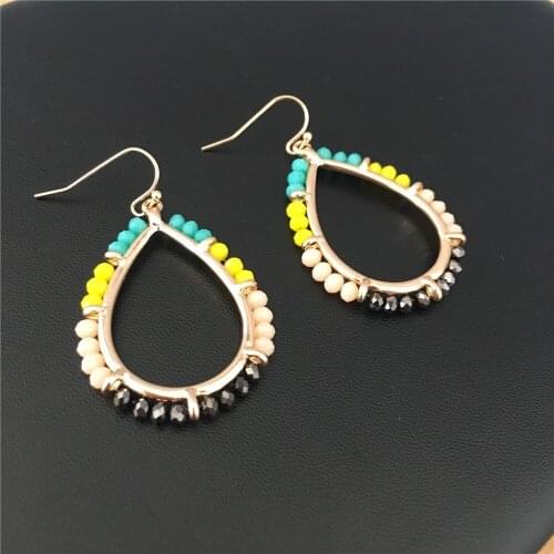Casual Multi Colored Bead Strand Teardrop Shape Dangle Earrings For Women Girl Sweater Decoration Accessories
