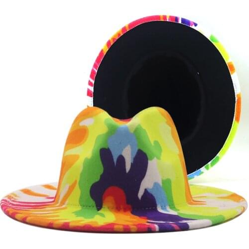 Simple Colorful Wide Brim Church Derby Top Hat Panama Felt Fedoras Hat for Men Women artificial wool British style Jazz Cap