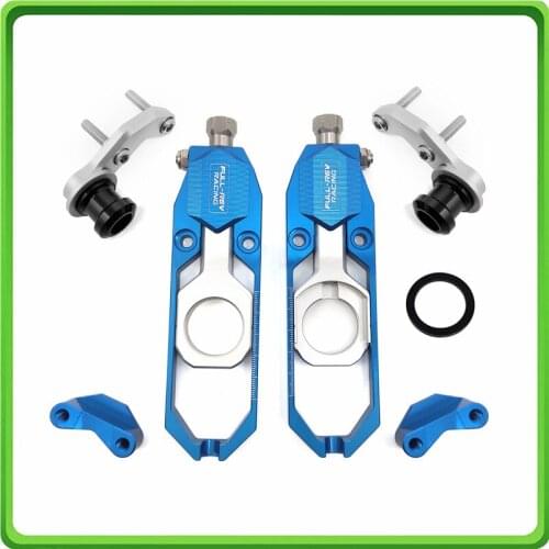 Motorcycle Chain Tensioner Adjuster with paddock bobbins fit for Yamaha R6 YZF-R6 2017 2018 2019 2020 Blue&Silver