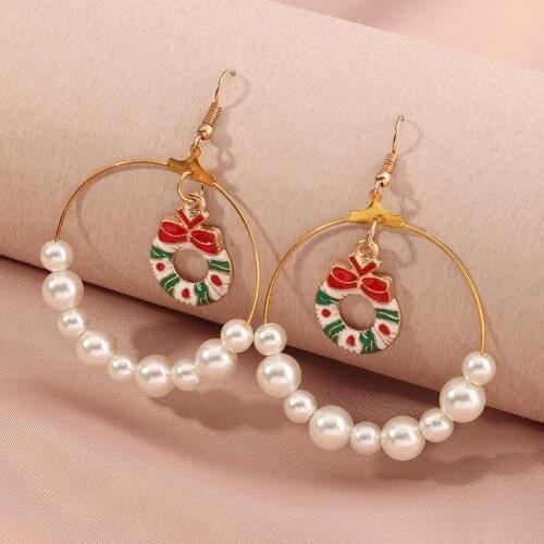 Christmas Earrings Pendant Women Christmas Tree Elk Eardrop Faux Pearl Geometric Earrings Xmas Gift Jewelry Accessories