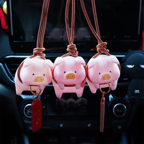 Lucky Piggy Car Hanging Ornament Cartoon Cute Pig Car Pendant Rear View Mirror Blessing Pendant Auto Interior Decor Accessory
