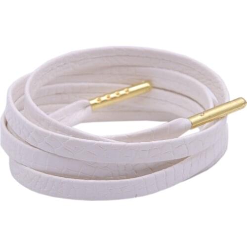 Weiou Personality Leather Shoelaces 0.7 Cm Flat White Irregular Snake Skin Pattern Laces For Women Men Children Boots Sneakers