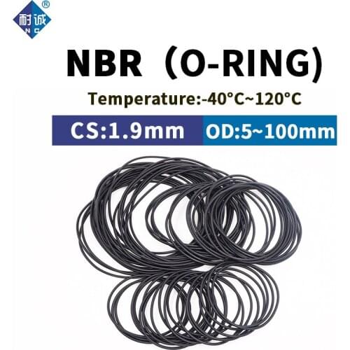 NBR O Ring Seal Gasket Thickness CS1.9mm OD5-100 Oil and Wear Resistant Automobile Petrol Nitrile Rubber O-Ring Waterproof Black