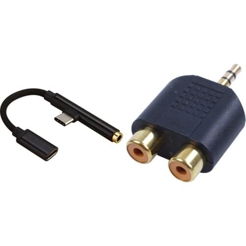 1 Pcs 1/8Inch 3.5mm Jack to 2 RCA Adaptor & 1 Pcs Type-C to USB-C 3.5mm Jack Aux Earphone Cable Adapter