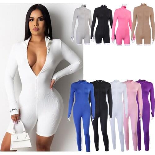 Ribbed Turtleneck Sport Wear Casual Jumpsuit Women Letter Embroidery Skinny Sexy Playsuit Female Fitness Rompers Overalls