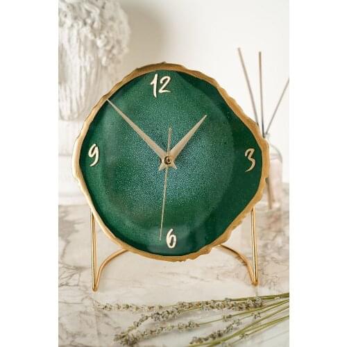 Green Decorative Table Clock 18x24 cm Silent Mechanismed