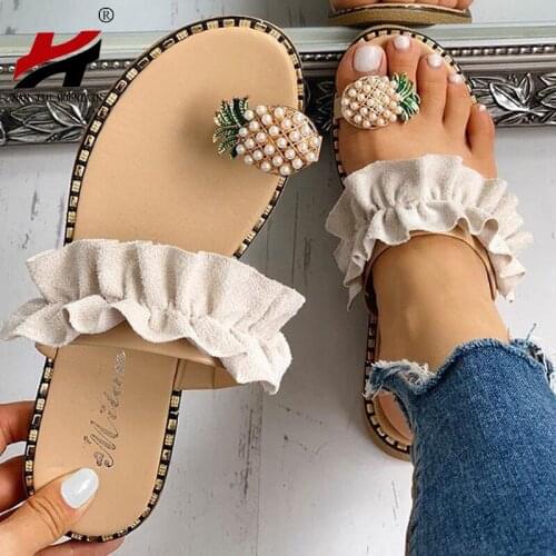 NAN JIU MOUNTAIN 2020 Women Summer Slippers Outdoor Shoes Handmade Flat Sandals Open Toe Pineapple Fairy Style Plus Size 35-43