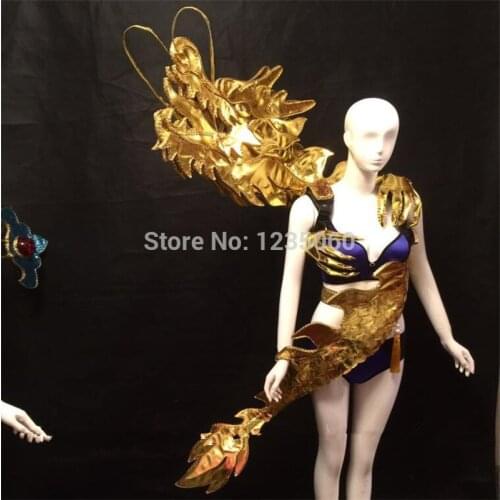 WYY Girl stage bra Dragon Phoenix Model stage wear led costumes supply singer ballroom dance costumes wings clothes sexy bar dre
