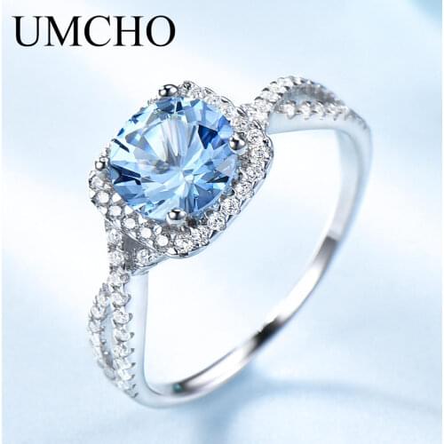UMCHO Romantic 925 Sterling Silver Rings Wedding Aquamarine Wedding Rings For Women Engagement Valentines Gift Fine Jewelry