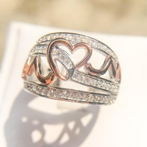 Vintage Romantic Love Mom Rings High 925 sterling silver Heart Ring Women Crystal Jewelry For Birthday Mothers Day Gifts