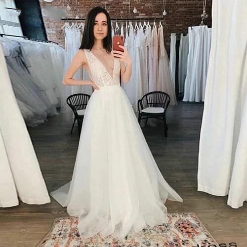 Lace Wedding Dress Sexy V-neck Sleeveless Vestido De Novia Robe De Mariée платье Robe De Soiree свадебное платье Bride To Be