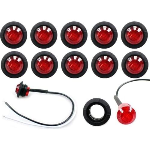 10PCS 3/4 INCH Round Red LED Light Front Rear Side Marker Indicators Light for Truck Bus Trailer Caravan Boat Motocycle 12V