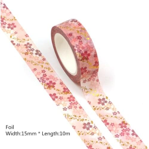 10PCS/lot 15MM*10M Foil Romantic Cherry Blossom Decorative Washi Tape Scrapbooking Masking Tape School Office Supply washi tape