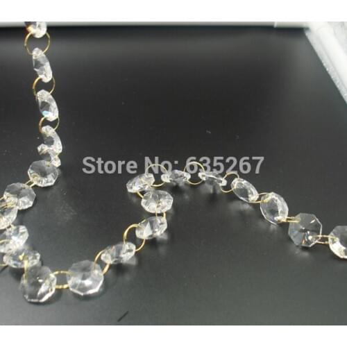 100M/Lot 14mm Octagonal garland with golden rings Glass Crystal Strands crystal chandelier bead chains Decoration
