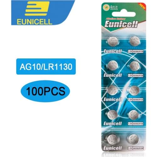 100Pcs AG10 G10A SR1130 LR1130 390A D189 LR54 Alkaline Battery Button Cell Coin batteries