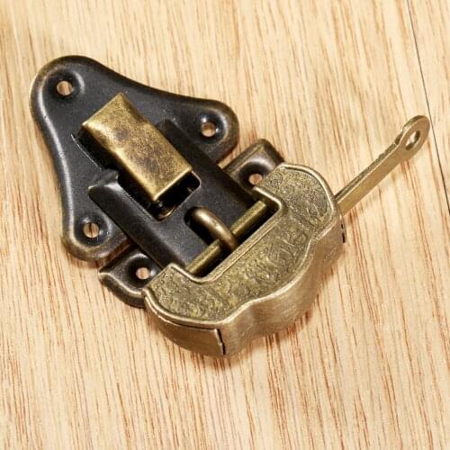 2pcs Antique Bronze Jewelry Wooden Box Case Toggle Hasp Latch + Chinese Old Lock Furniture Accessories Iron Vintage Hardware