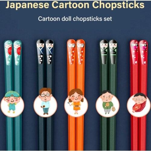 5 Pcs Japanese Cartoons Alloy Steel Chopsticks Metal Sticks multicolor Character pattern Circular Chopsticks