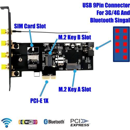 NGFF M.2 Key B and key A to PCIe X1 Adpater for 3G/4G and WiFi Card