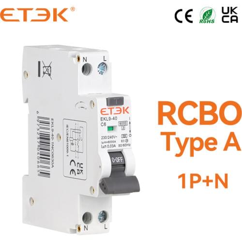 ETEK EKL9-40-1NC3230A RCBO 6KA 1P+N 32A 30mA Curve C Type A
