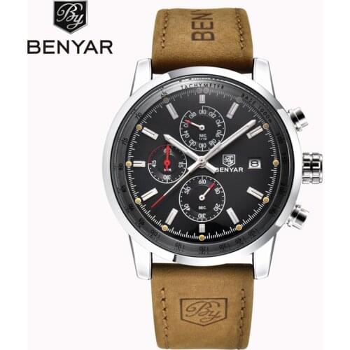 BENYAR Mens Sports Watch Waterproof Casual Fashion Quartz Watch Business Watch Luminous Calendar Mens Watch BY-5102M
