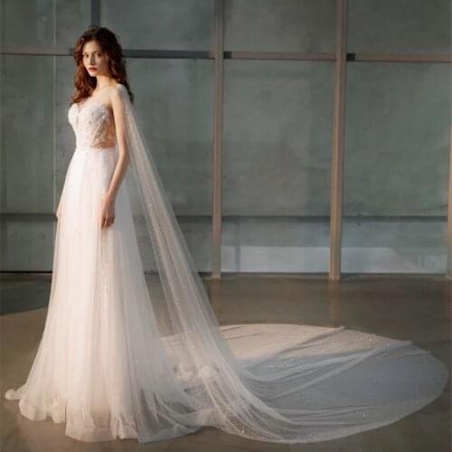 TOPQUEEN G41 Sparking Bridal Shawl Gitter Capes Veil for Weeding Dress Robe Cape Shawls Wings Veil Bling Bling Champagne Veil