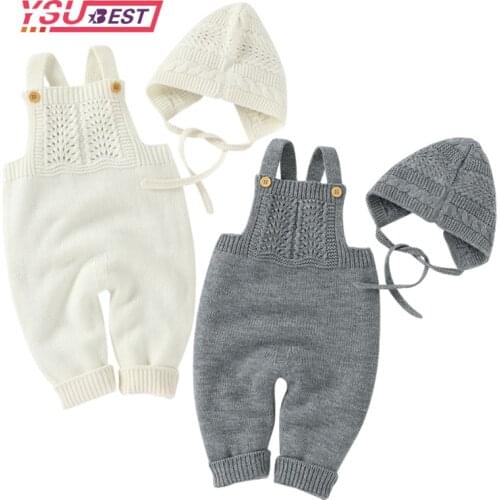 0-3Y Baby Romper Autumn Winter Newborn Jumpsuit Outfit Solid Knitted Adjustable Hat Jumpsuit Boy Girl Infant Clothing Sleeveless