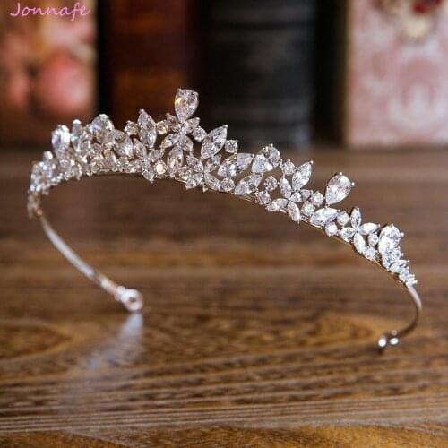 Jonnafe Shine Silver Color Women Prom Tiara Hairband Zircon Bridal Hair Crown Ornaments Wedding Hair Piece Accessories