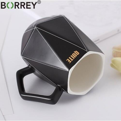 BORREY Chinese Porcelain Mug Ceramic Coffee Mug Tea Cup Black White Office Cup Unique Geometric Coffee Mugs Breakfast Milk Cup