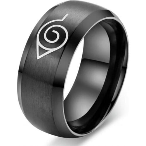 Ring Leaf Konoha Village Symbal Logo Sign Sasuke Ninja Black Fashion Titanium Steel Anime Jewelry Cosplay Ring Wholesale