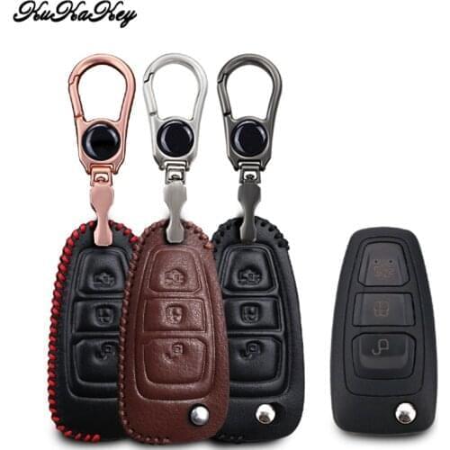 Leather Car Key Cover Case For Ford Ranger C-Max S-Max Focus 3 4 Galaxy Mondeo Transit Tourneo Custom Ecosport Kuga Escape Grand