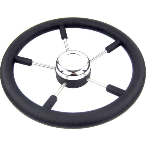 13-1/2" Marine Steering Wheel PU Foam Stainless Steel Cap 5 Spoke 15 Degree Boat Steering Wheel
