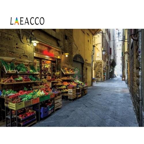Laeacco Narrow Cozy Street With Vegetable Shop Old Town Scenic Photo Background Photography Backdrop Photocall Photo Studio