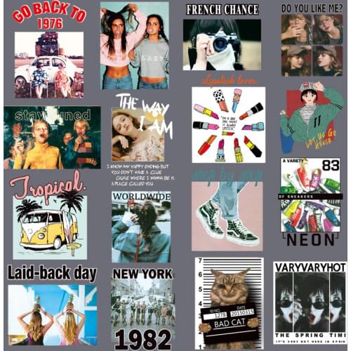 Fashion Beauty Girl Cat Iron On Patches Stickers Washable Appliques A-level Heat Transfer Printed For T-shirt Clothes Accessory